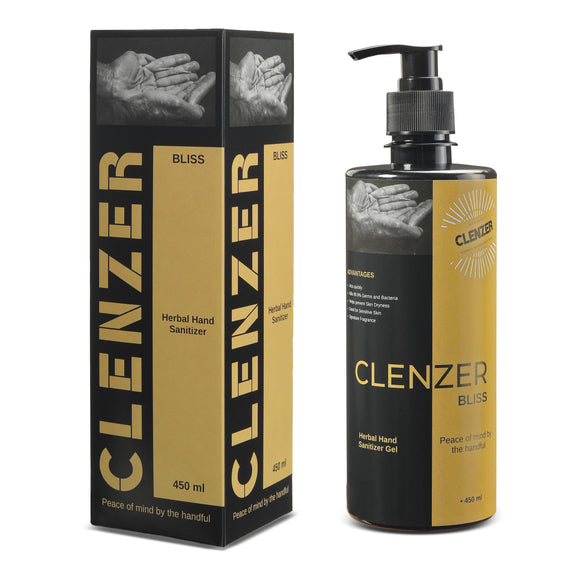 CLENZER Bliss Herbal Hand Sanitizer Gel - 75% Ethyl Alcohol - 450 ml